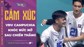 VĐV Campuchia khóc nức nở sau khi thắng Thái Lan tại bán kết Bóng chuyền nam SEA Games 32