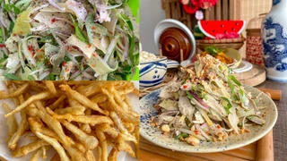1 nguyên liệu 2 món chay - Gỏi bắp chuối - hoa chuối rim cay